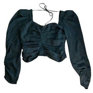 ASTR The Label Dark Green Festival Puff Sleeve Square Neck Blouse Women's Large